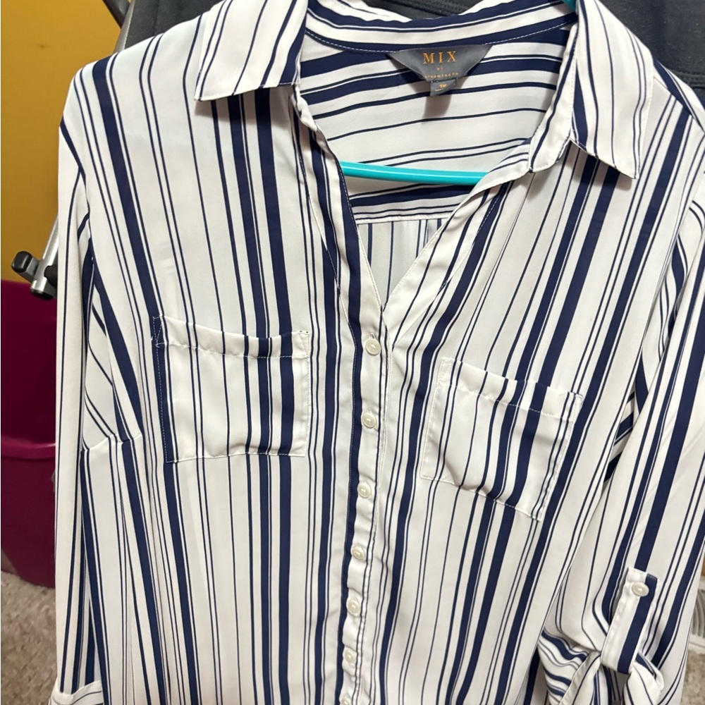 Mi Classic Navy and White Striped Shirt